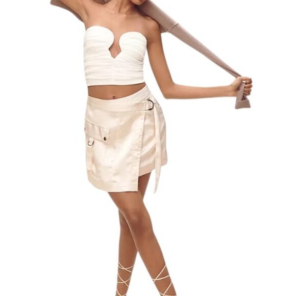 Anthropologie Silky Utility Cargo Mini Skirt Pink Wrap Size 6 NWT - Picture 2 of 9